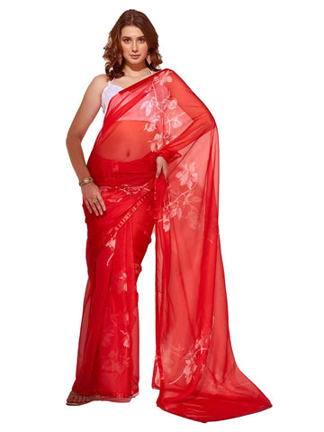 ORGANZA RED COLOR SAREE