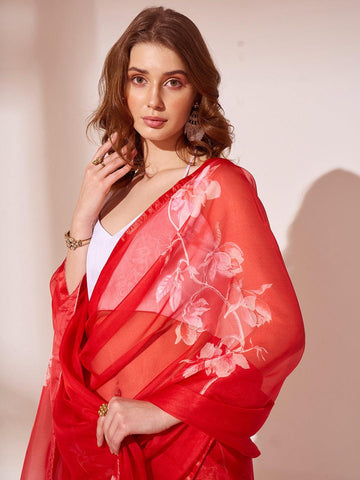 ORGANZA RED COLOR SAREE