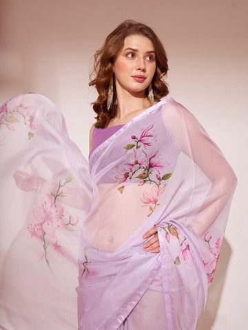 ORGANZA LAVENDER COLOR SAREE