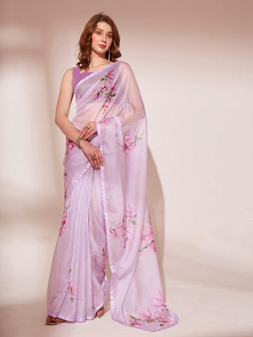 ORGANZA LAVENDER COLOR SAREE