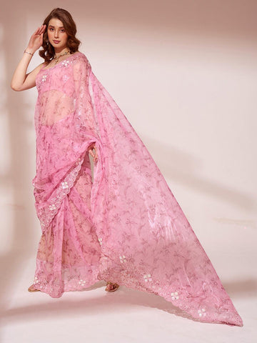 ORGANZA PINK COLOR SAREE WITH BORDER