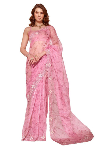 ORGANZA PINK COLOR SAREE WITH BORDER