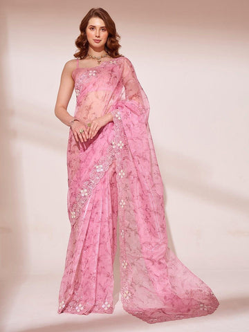 ORGANZA PINK COLOR SAREE WITH BORDER