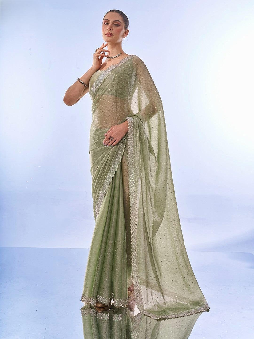 Olive Green Burberry Saree