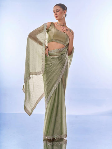 Olive Green Burberry Saree