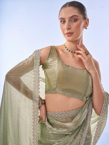 Olive Green Burberry Saree