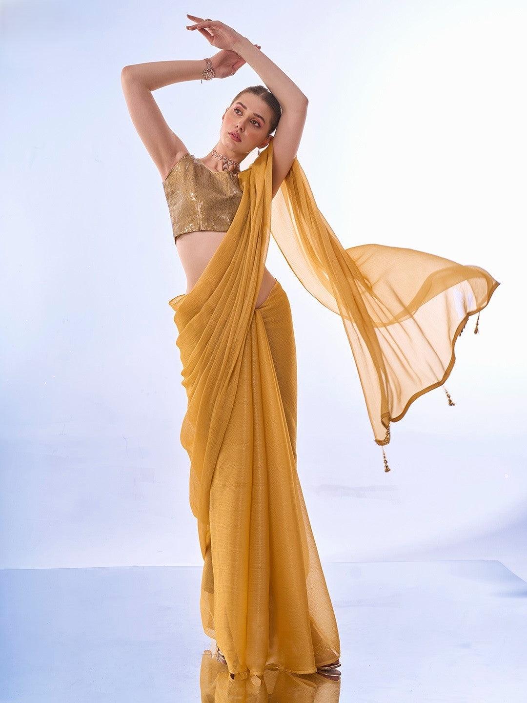 SITARA CHIFFON MUSTARD SAREE