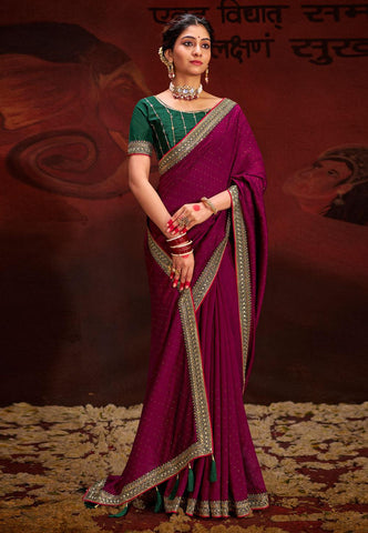 Light Purple Embroidered Vichitra Art Silk Saree – Luxurious Elegance for Every Occasion