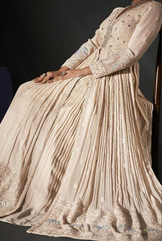 CREAM COLOR GEORGETTE ANARKALI SUIT