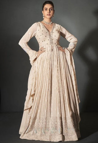 CREAM COLOR GEORGETTE ANARKALI SUIT