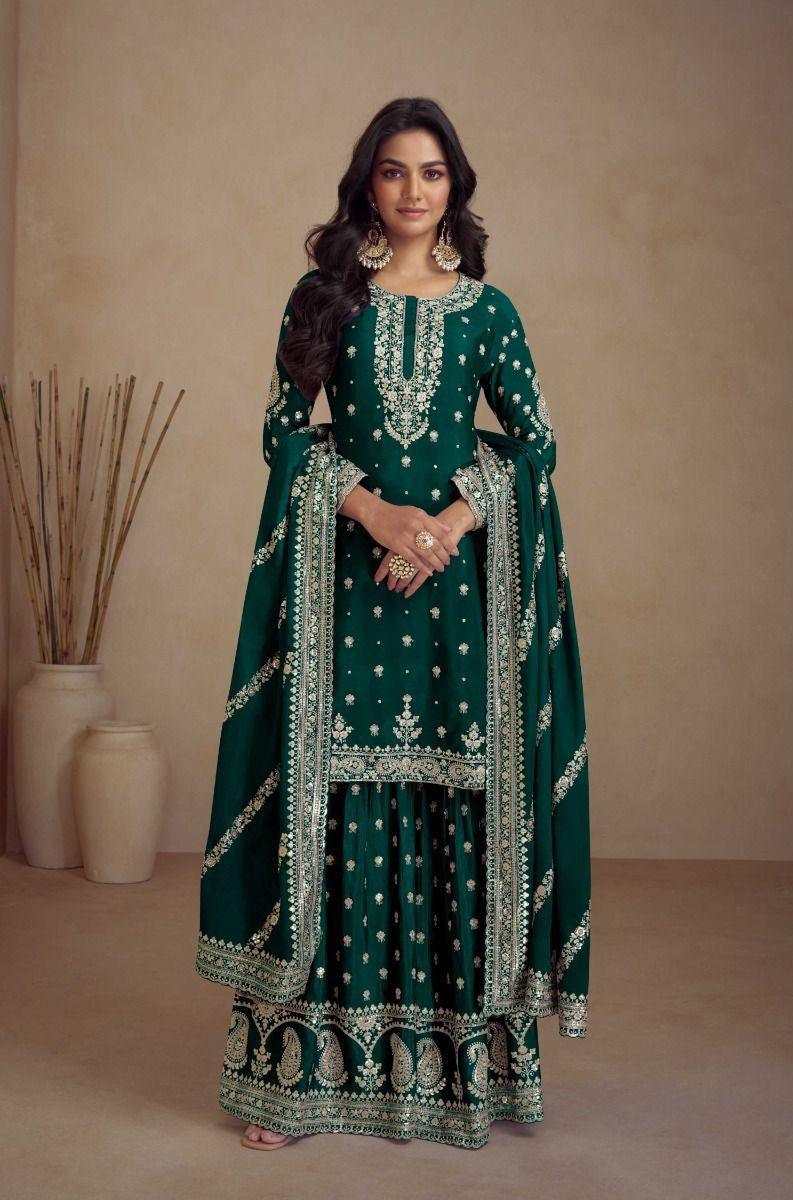 Emerald Green Color Real Chinon Gharara