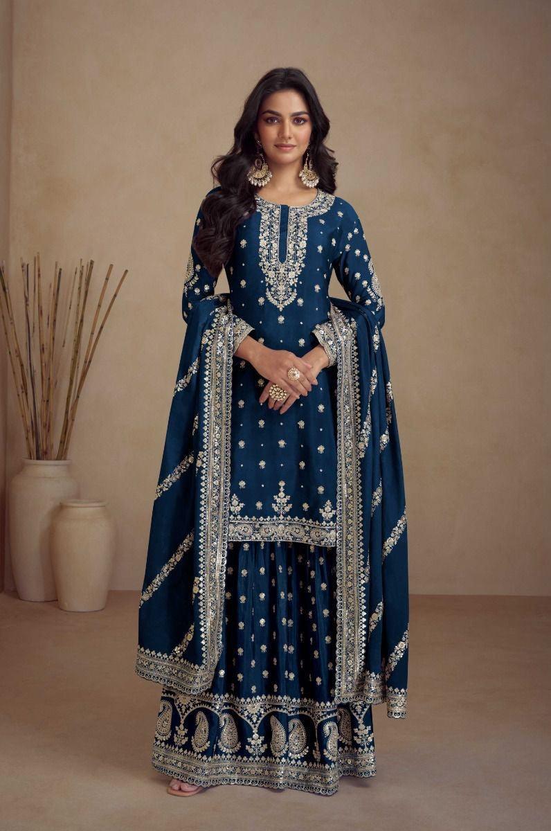 Navy Blue Real Chinon Gharara