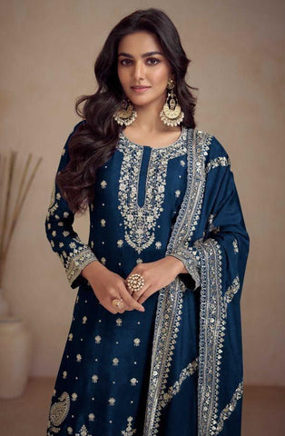 Navy Blue Real Chinon Gharara