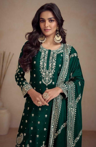 Emerald Green Color Real Chinon Gharara