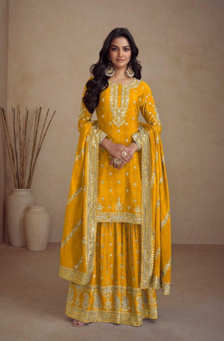 Yellow Color Real Chinon Gharara