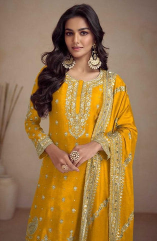 Yellow Color Real Chinon Gharara