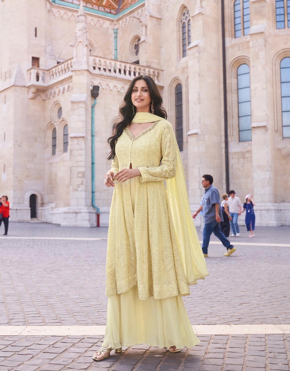 Yellow Color Georgette Plazzo Suit