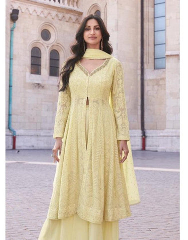 Yellow Color Georgette Plazzo Suit