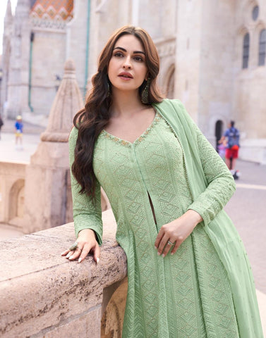 Green Color Georgette Plazzo Suit