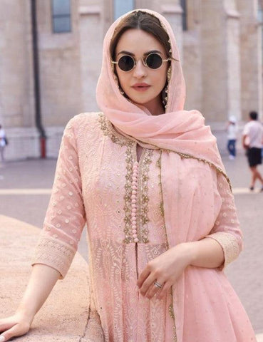 Pink Color Georgette Plazzo Suit