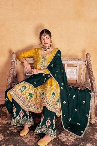 Yellow Color Premium Chinon With Heavy Embroidery Suit