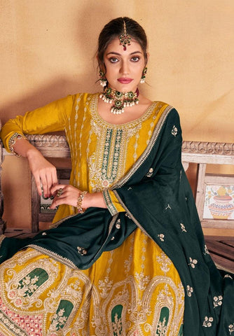 Yellow Color Premium Chinon With Heavy Embroidery Suit