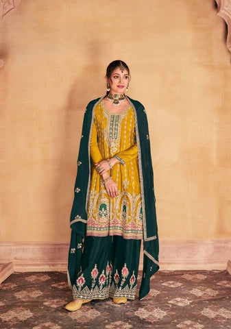 Yellow Color Premium Chinon With Heavy Embroidery Suit