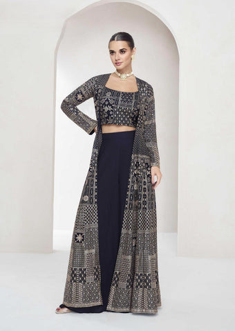 Navy Blue Color Georgette Plazzo Suit