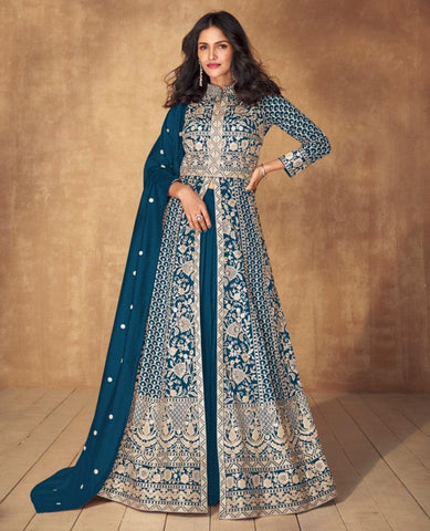 Blue Color Premium Silk Designer Dress