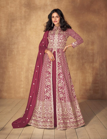 Maroon Color Premium Silk Designer Dress