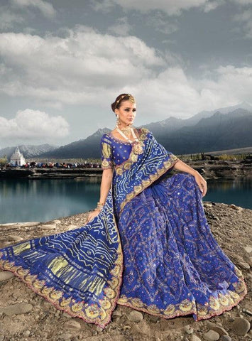 Royal Blue Color Pure Gajji Bandhej Sattin Saree