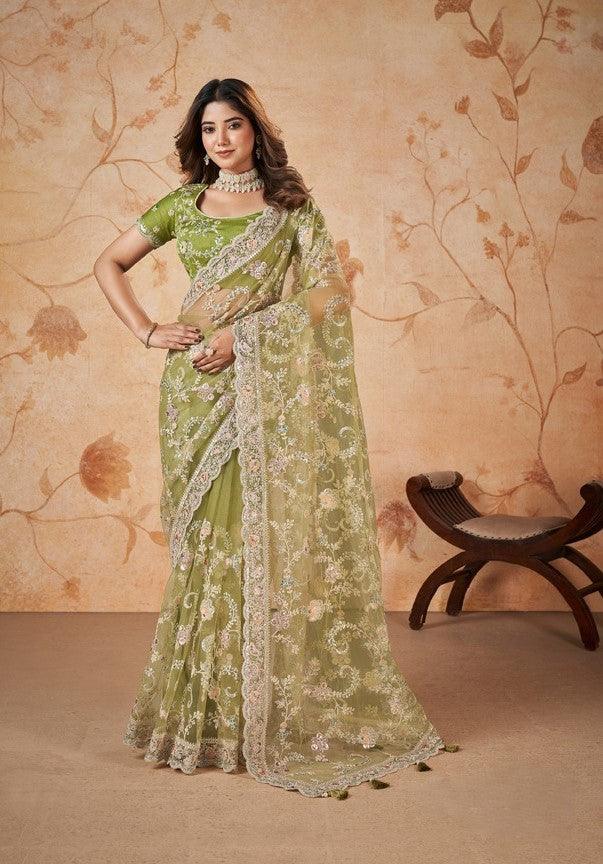 Green Color Net Saree