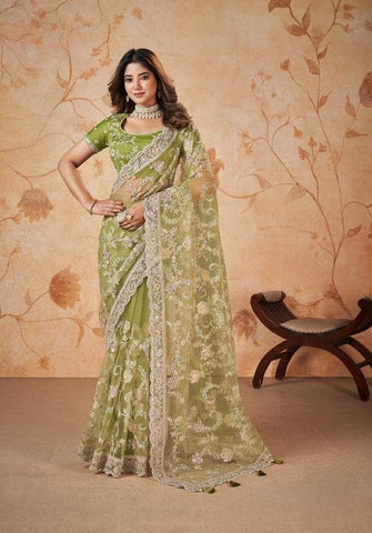 Green Color Net Saree