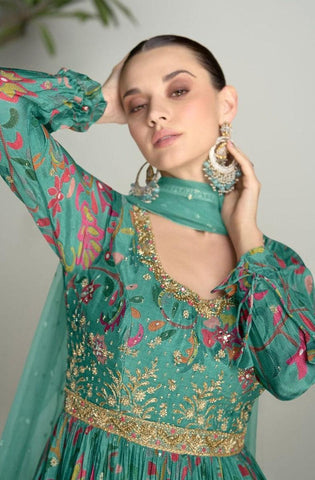 Rama Green Color Real Chinon digital Print Gown