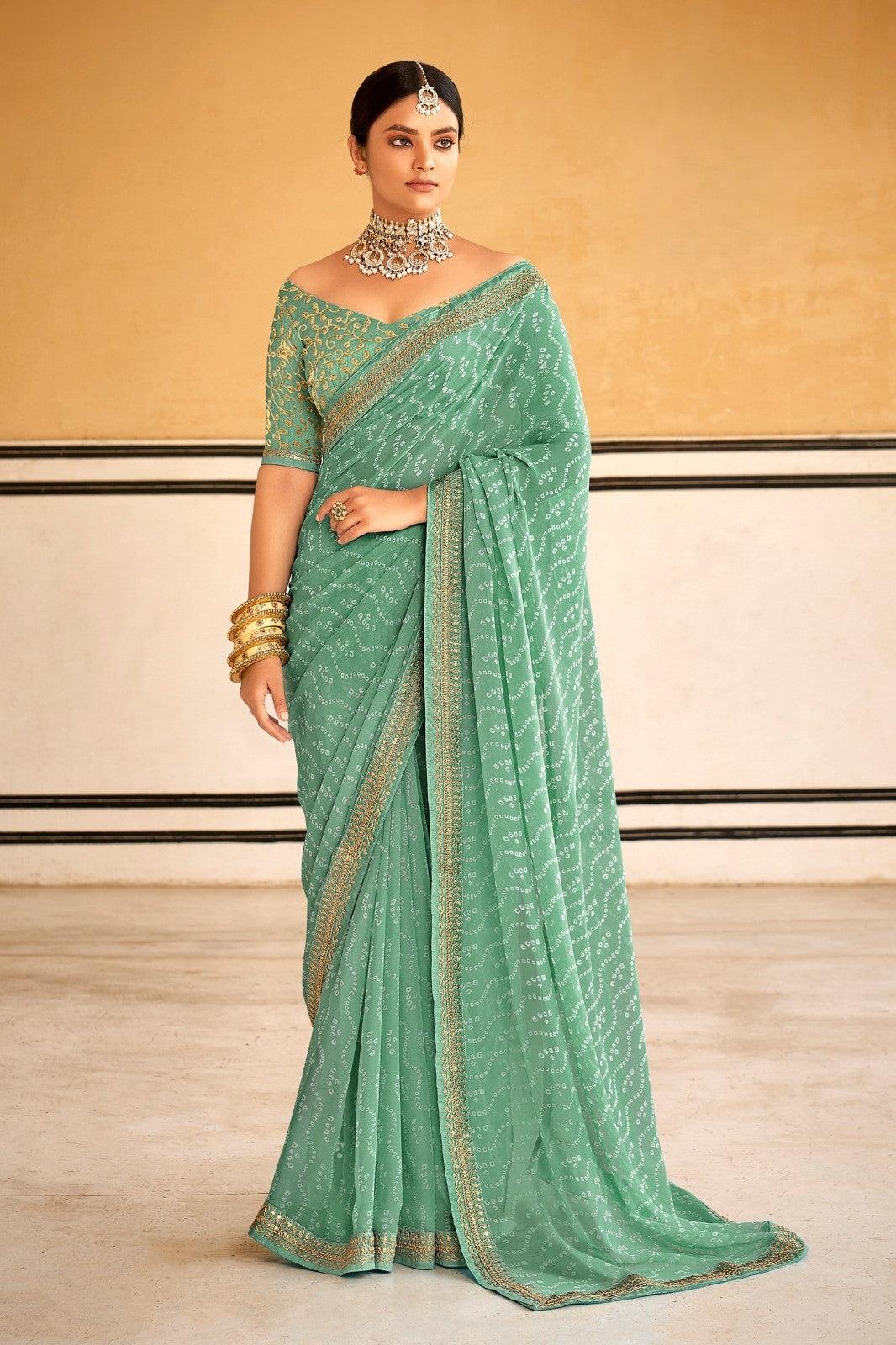 Sea Green Color Georgette Saree