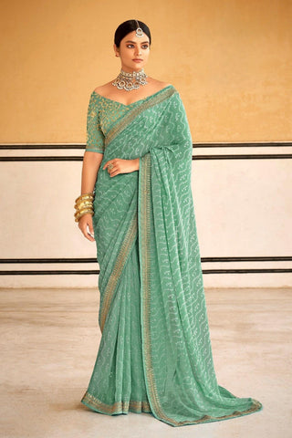 Sea Green Color Georgette Saree