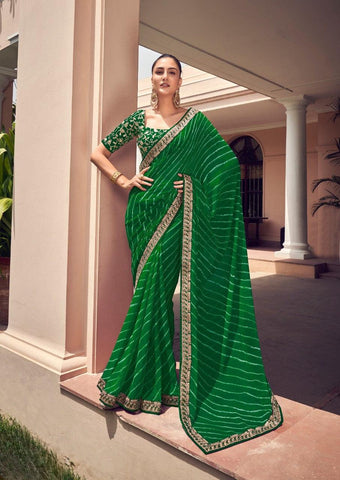 Dark Green Color Georgette Saree