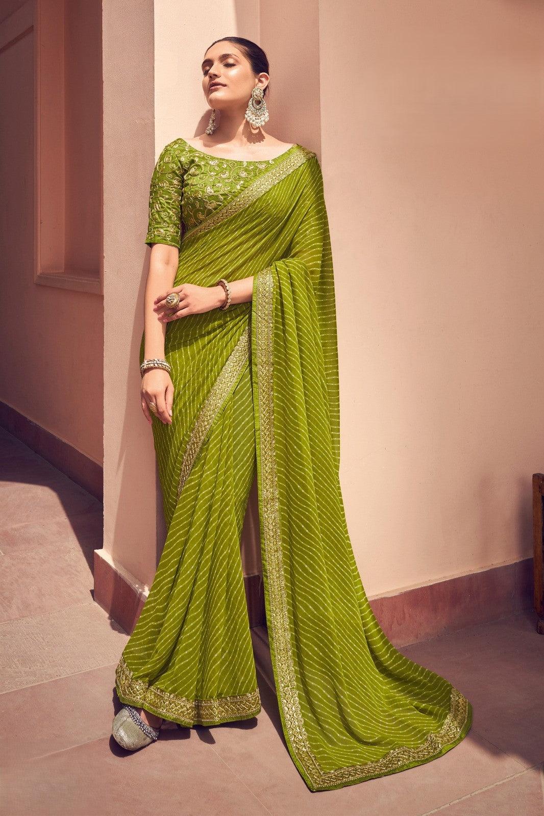 Olive Green Color Georgette Saree