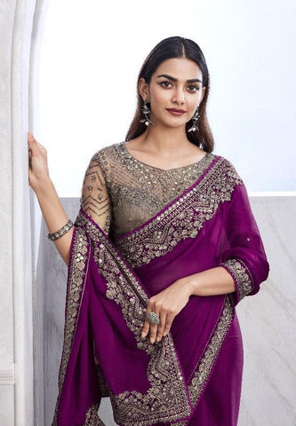 Purple Color Chiffon Silk Saree