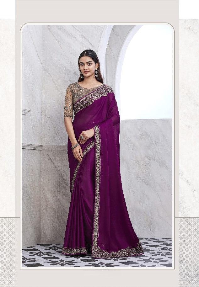 Purple Color Chiffon Silk Saree