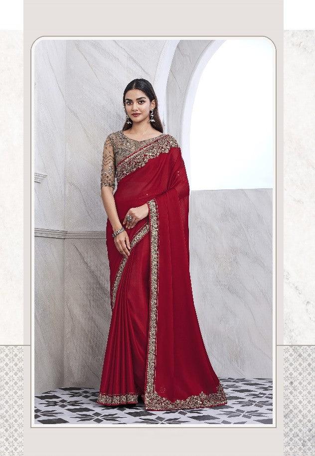 Red Color Chiffon Silk Saree