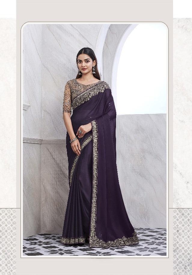 Dark Purple Color Chiffon Silk Saree