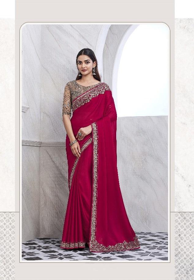 Rani Color Chiffon Silk Saree