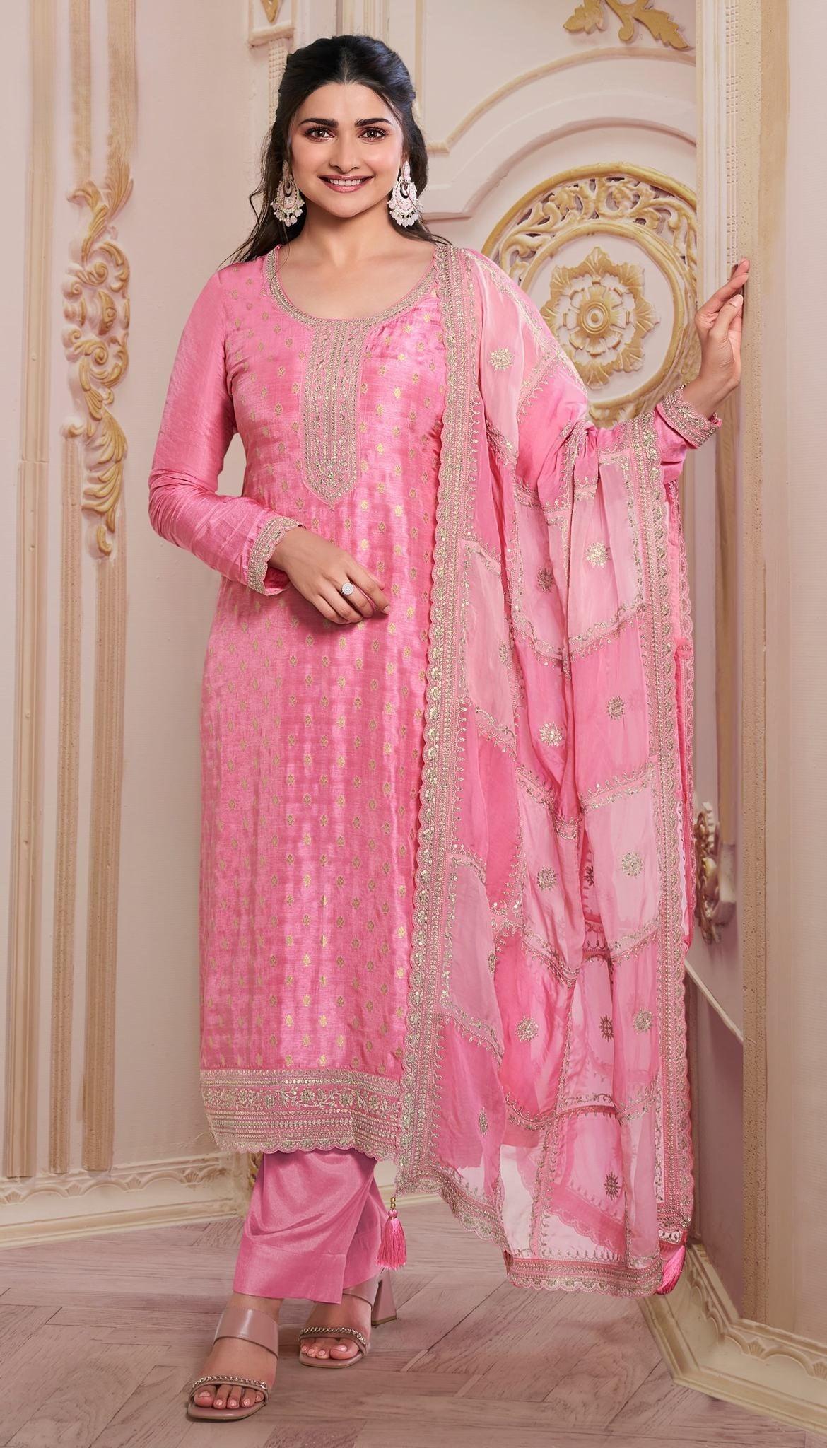 Pink Color Embroidered Jacquard Dress