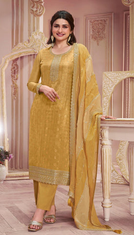 Mustard Color Embroidered Jacquard Dress