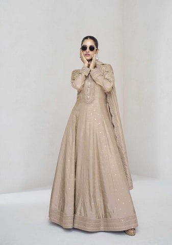 Beige Color Premium Silk Dress