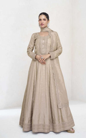 Beige Color Premium Silk Dress