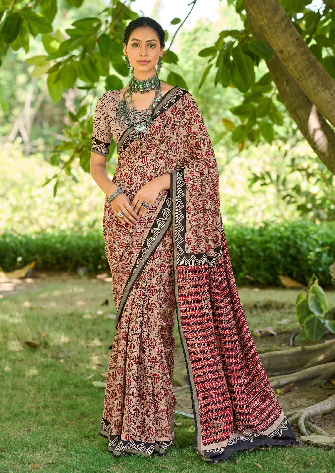 MULMUL COTTON HANDBLOCK MULTI PRINT SAREE