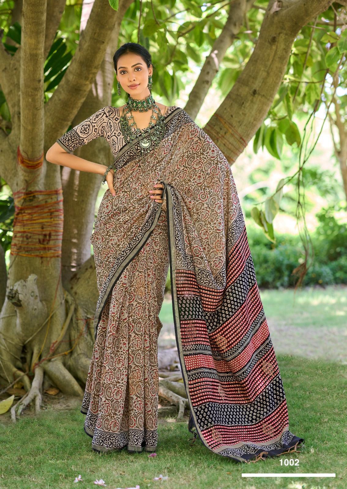 Pure Mulmul Cotton Saree with Vibrant Handblock Prints – Perfect for Any Occasion