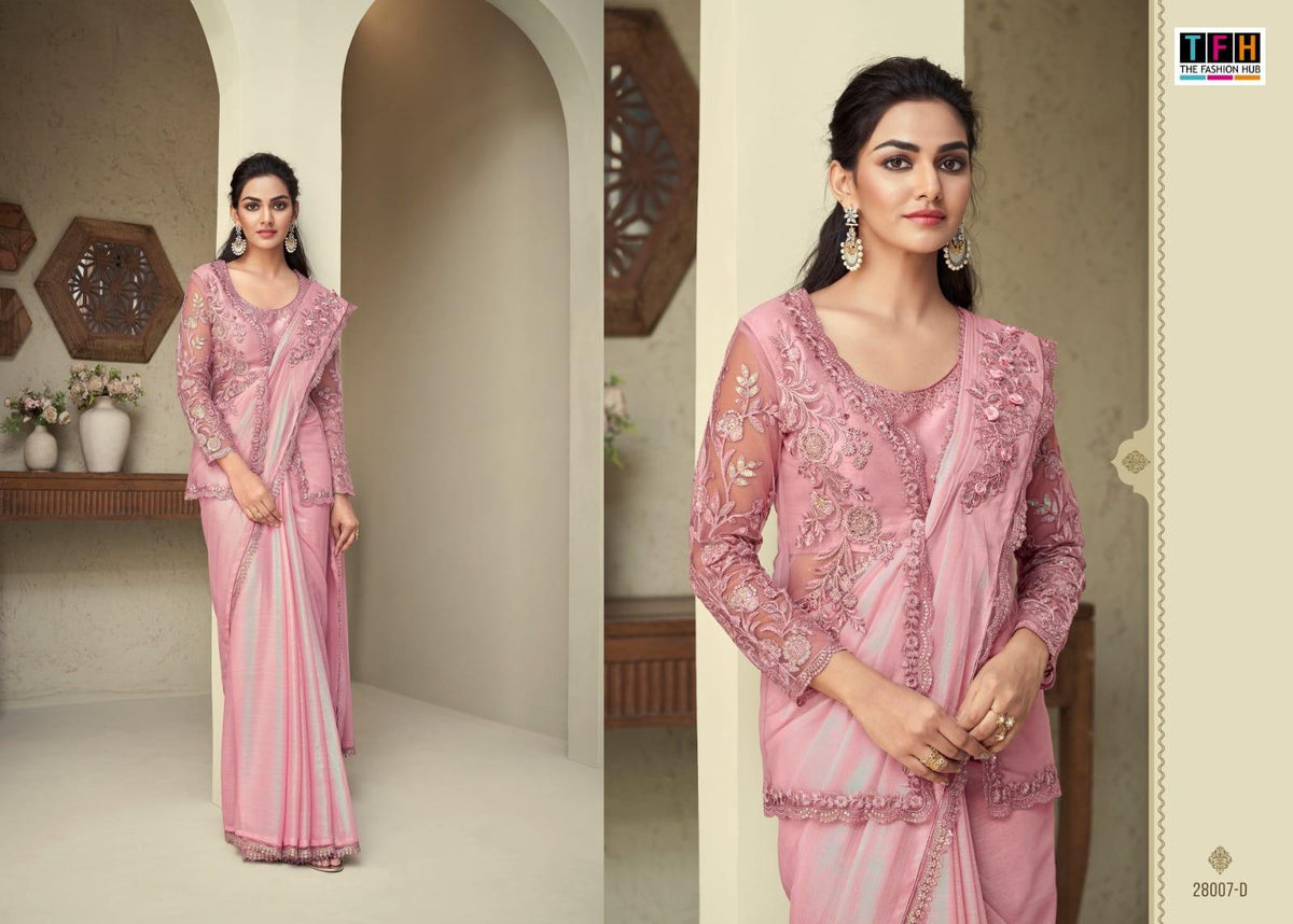 Stunning Pink Chiffon Silk Saree with Cutwork Border & Designer Blouse | Rainbow Silk Fabric